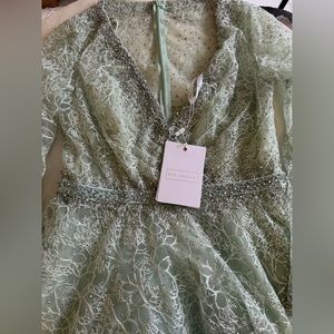 MAC DOUGAL EMBELLISHED WRAP OVER LONG SLEEVE MIDI DRESS